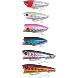 Popper Lure, Floating Topwater, 0.3 oz (6 g), 0.3 oz (8 g), 0.4 oz (11 g), Set of 6, Sea Bass, Black Dai, Millet, Plated, Blue