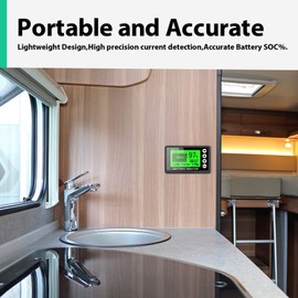 LNEX Portable Battery Monitor with Shunt, 500A Automotive Car Battery Monitor for RV 10V-120V, with High and Low Voltage Programmable Alarm and 26ft Shielded Wire