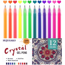 HUJUGAKO Gel Pen Crystal Gel Pens 0.8-1.0MM Tip Pens with 150% More Ink for Adults Coloring Books Drawing Doodling Crafts Scrapbooks Bullet Journaling
