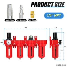 MEANLIN 1/4" NPT Industrial Grade 4 Stage Aluminum Air Drying System, Coalescing Filter, Double Particulate Filter, Desiccant Dryer and Air Regulator,Manual Drain For Plasma Cutter and Paint Spray
