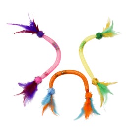 LuckyOpt Cat Toys, 3pcs Cat Feather Toy with Bell and Catnip Ball, Soft Colorful Cat Interactive Toy Funny Telescopic Cat Tube Spring Toy for Kill Time and Keep Fit (Purple+Orange+Yellow)