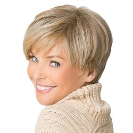 Royalfirst New Blonde Short Slight Wavy Curly Hair Wig Heat Resistant for Women Lady with Free Wig Cap