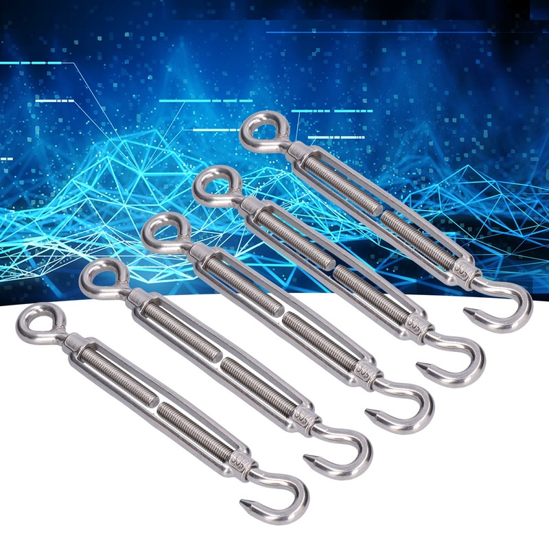 5Pcs Turnbuckle Hook and Eye Wire Rope Tension 304 Stainless
