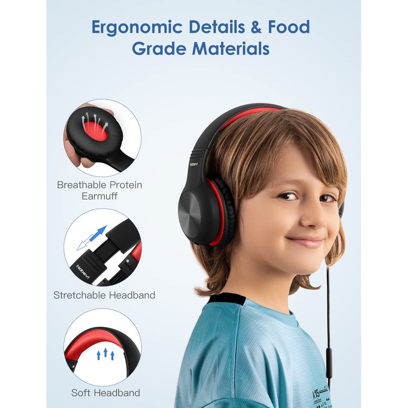 Nabevi Headphones for Kids for School, Kids Headphones with Microphone,