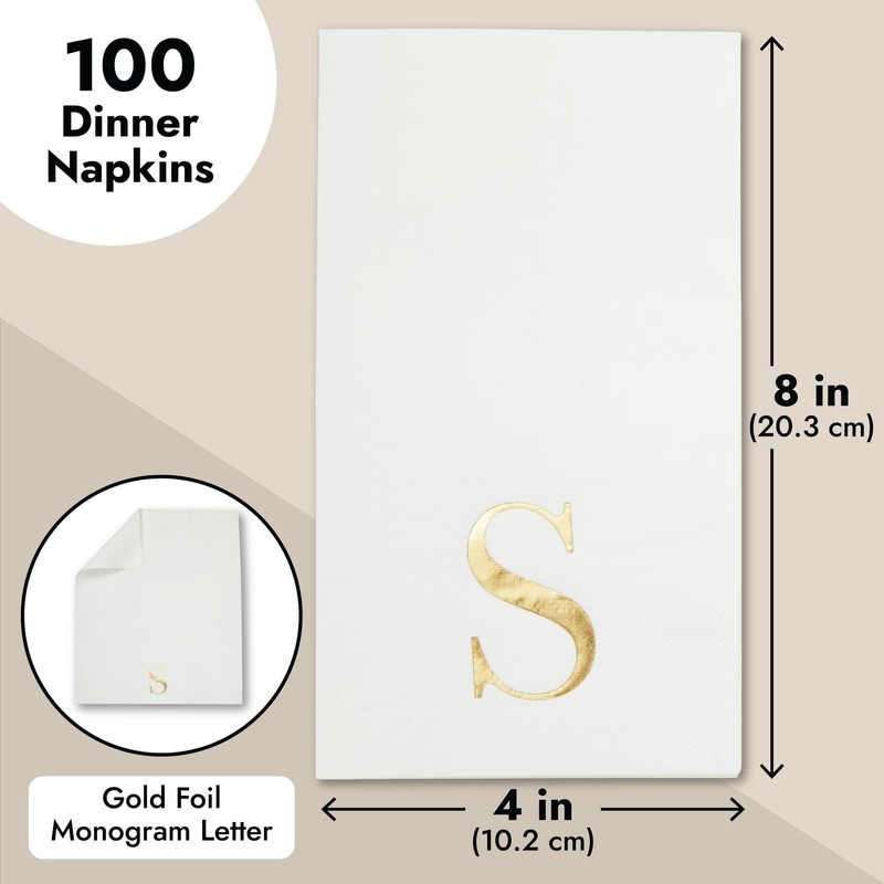 Servilletas de papel de monograma blanco con letra S (4