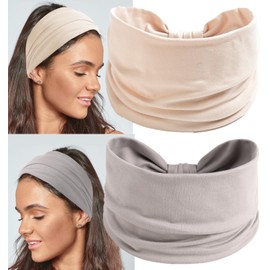 Zupro Boho Headbands 2 Pack For Women Fashion Wide Headband African Sport Yoga Running Workout Turban Hair Bands Hair Accessories Head Wraps Elastic Soft Cotton Cloth Turbans for Women and Girls