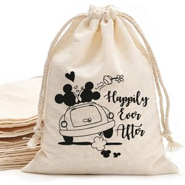 TYM Happily ever after printed Party Favor bags - Cotton Drawstring closure - Bachelorette hangover kit - Recovery Kit Wedding Party Gift Bags - 5 * 7 Inch bags Set of 5