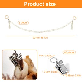 DEANKEJI Cuddly Toy Net for Hanging, 2 Pieces Stuffed Toy Storage with 2 Pieces Wooden Rings and 40 Pieces Clips, 2 m Plush Toy Storage, Storage Cuddly Toys, Photos Toy Storage