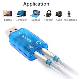 Simyoung 5.1 USB External Stereo Sound Adapter for Windows and Mac with 3.5mm Headphone and Microphone - Blue