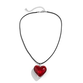 Fuqimanman2020 Chunky Big Love Heart Choker Necklace Pendant Adjustable Velvet Chain Glass Crystal Heart for Women Y2K Jewelry Accessories-Red A