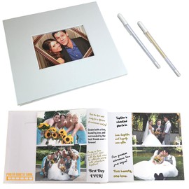 Photo Booth Nook - White 4x6 Photo Booth Album with Gel Pens (1 count) - 50 Pages, 100 Slots for 4x6 Pictures, 4"x6" Cover Picture Slot