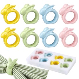 Tessco Porcelain Easter Napkin Rings Set of 8 Easter Bunny Napkin Rings Easter Rings for Napkins Bunny Napkins Rings Napkin Holders for Cloth Napkins Ceramic Easter Table Decor Vintage (Colorful)