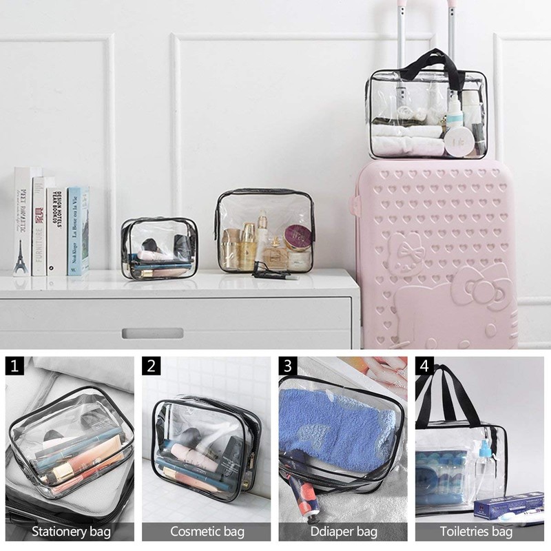 Waterproof Travel Bag with Zipper, Clear (Pack of 3), transparent,