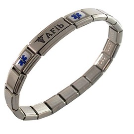 Gadow Jewelry AFIB Medical ID Alert Italian Charm Bracelet for Men or Women Stainless Steel Awareness