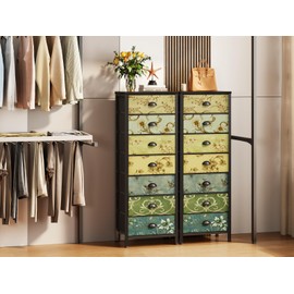 Furnulem Tall Dresser for Bedroom with 7 Fabric Drawers, Vintage Dressers & Chest of Drawers, Vertical Storage Tower Organizer Unit Retro Bedside Furniture in Closet,Living Room,Nusery,Dorm,Entryway
