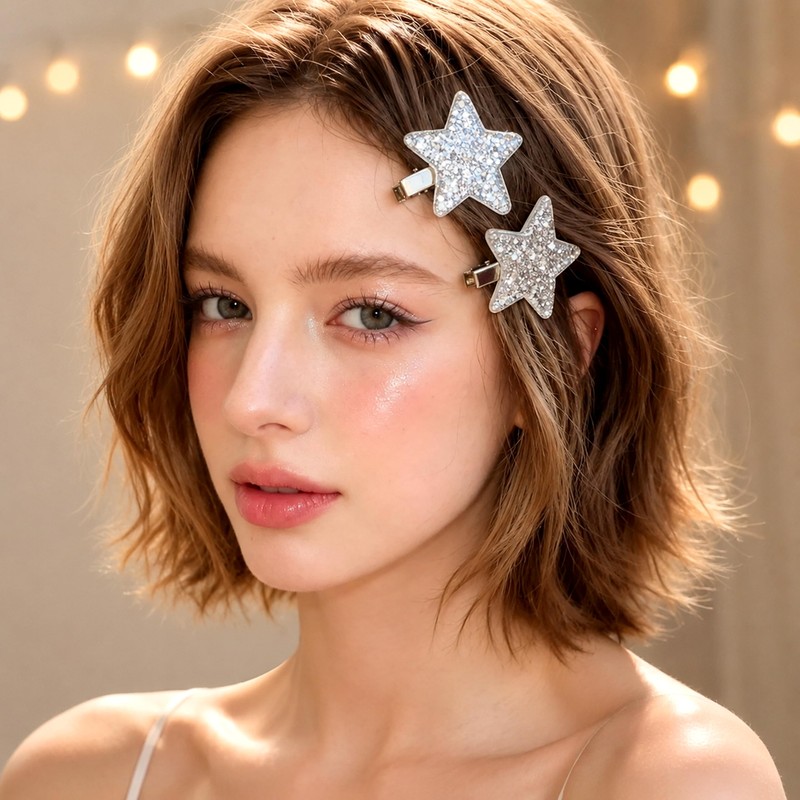 4Pcs Silver Glitter Star Hair Clips for Women Girls Y2K