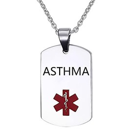 YQSLIN Medical Alert ID Necklace for Men Stainless Steel Asthma Emergency Medical Alert Jewelry Dog Tag Necklace Women