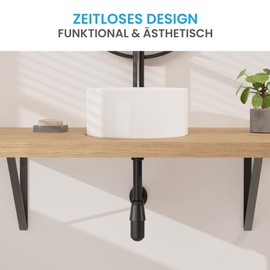 Bächlein Universal Cup Siphon for Washbasins and Washbasins (Matt Black), Odour Trap with Cleaning Opening + Installation Instructions - Design Siphon Drain Fitting Bottle Siphon