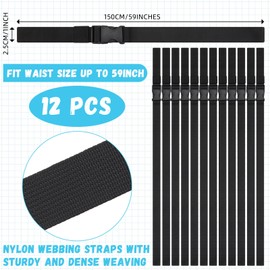 Toulite 12 Pcs Kids Web Football Belts Canvas Belt Long Web Belt Flag Football Belt with Metal for Men Women Kid 1 Inch Wide(Black, Snap Buckle Style)