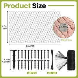 Yoojahow Koi Pond Netting Kit 15 x 20 ft, Net Cover for Leaves, Black Heavy Duty Fine Mesh, Durable Pond Netting Protects Koi Fish from Blue Heron Birds, Cats & Predators, 20pcs Stakes & Ties Included