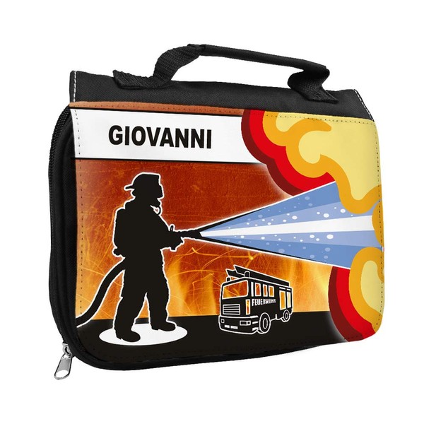 Toiletry Bag with Name Giovanni and Feurwehr Motif for Boys