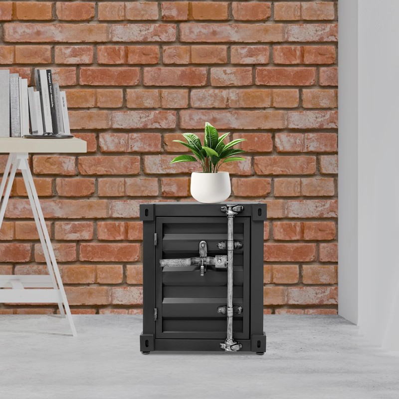 Industrial Metal Side Table with Storage Cabinet, Floor Standing Iron