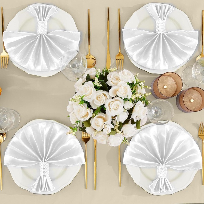 6 White Cloth Napkins, Satin Cloth Napkins, Table Decoration, Reusable