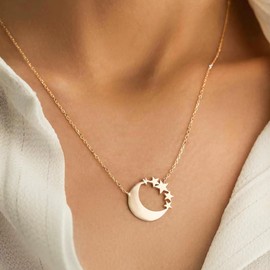 Inilbran Boho Moon Star Choker Necklace Vintage Crescent Moon Necklace Gold Celestial Moon Star Necklace Adjustable Half Moon Chain Necklace Jewelry for Women