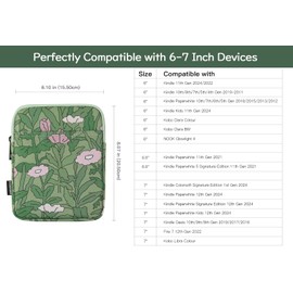 Dadanism 6-7" Padded Sleeve for 7" Kindle Colorsoft Signature Edition and All-New Kindle Paperwhite, Protective Sleeve Pouch Bag Carrying Case for 6" Kindle/Kindle Oasis/Kobo E-Reader, Papaver Rhoeas