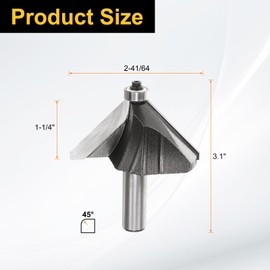 sourcing map 2pcs 45 Degree Chamfer Router Bit 1/2 Inch Shank 1-1/2" Cutting Edge Carbide Tip with Bearing for Woodworking Milling Cutter Tool, Black
