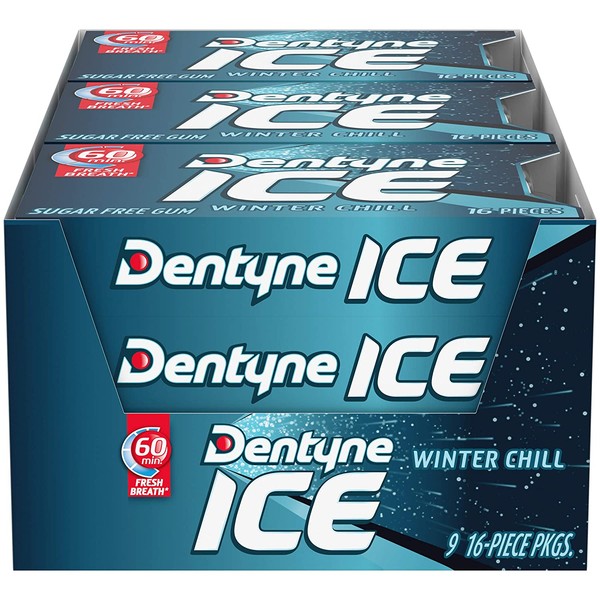 Dentyne Ice Sugar Free Gum (Winter Chill  16 Piece  Pack of 9)