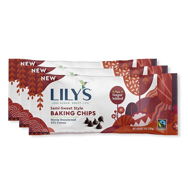 Semi-Sweet Baking Chips by Lily's | Stevia Sweetened, No Added Sugar, Low-Carb, Keto-Friendly | 45% Cocoa | Fair Trade, Gluten-Free & Non-GMO |9 ounce, 3-Pack
