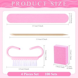 Juego de 100 juegos de manicura profesional desechables, kit básico de 4 piezas, lima de uñas de madera, grano 100/180, mini búfer de grano 80/100, ce