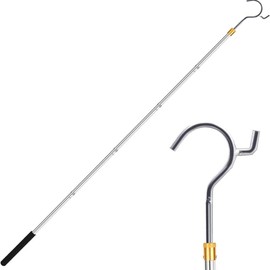 Clothes Hook Pole, Adjustable from 28 inches to 74 inches, Sponge Handle,Pick up Clothes from high Places,Closet Coat Rack Hook Rod, Used for Blinds Closets Ceilings, Strong Yet Lightweight.