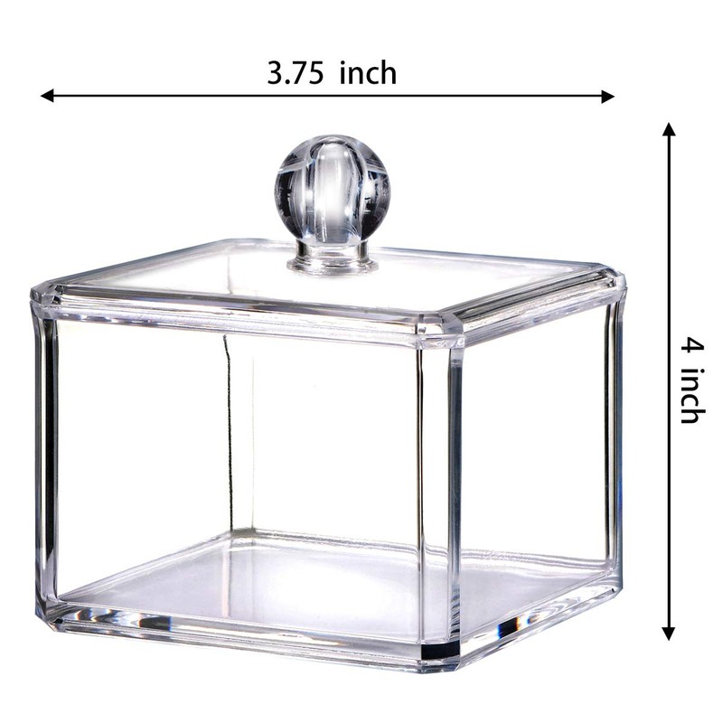 SheeChung Modern Square Acrylic Qtip Holder - Clear Apothecary Jar