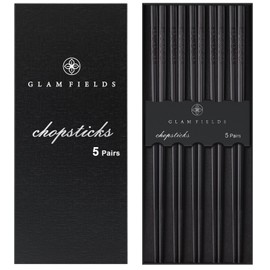 Chopsticks, GLAMFIELDS 5 Pairs Premium Black Chopsticks Reusable for Sushi Japanese Matte Anti-slip Chop Sticks with Gift Case Lightweight Dishwasher Safe, 9 1/2 Inches