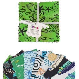 Soimoi Beach Print Precut 5-inch Cotton Fabric Quilting Squares Charm Pack DIY Patchwork Sewing Craft-Light Green