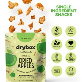 Drybox Dried Cinnamon Apple Cubed 36 Snack Packs | No Sugar Added Dried Apples with Sweet Cinnamon | Non-GMO Gluten Free Healthy Paleo Keto Snack for School Exercise or Offices | .5 oz of healthy fruit in each portion pack, 36 Packs in 3 Grab & Go Displa