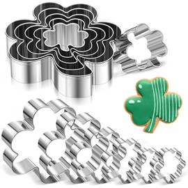 6 Pieces St. Patrick's Day Shamrock Cookie Cutter Stainless Steel Clover Cookie Cutter Metal Small Biscuit Cutters for St. Patrick's Day Holiday Party Cookies Sandwich Baking Gift, 5 Sizes