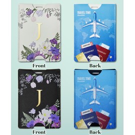 2 Pack PU Leahter Luggage Tags with PU Leather Straps, Fun Travel case Labels, Privacy-Protected ID Card Holders, Allowing for Quick Identification of Luggage and Easy locating of Your Bags (J)