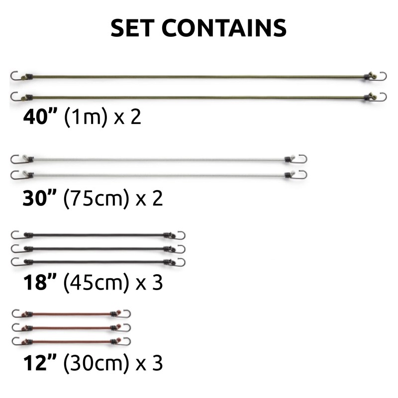 Pluvios Bungee Ropes with Hooks Heavy Duty Outdoor 10 Pack