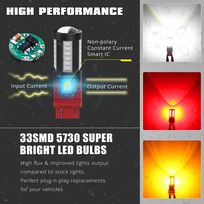 Alla Lighting WT21/7W WTY21W/7W LED Bulbs, Super Bright Rear Brake,