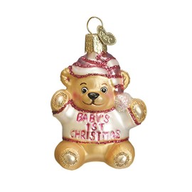 Old World Christmas Ornaments Baby Girl's First Teddy Bear Glass Blown Ornaments for Christmas Tree