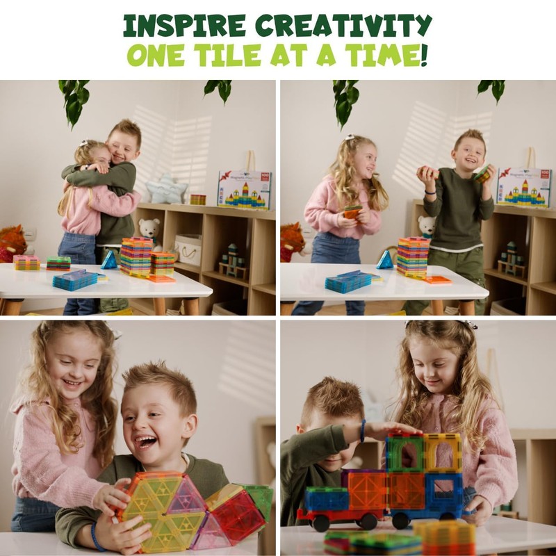 Little Vo Magnetic Tiles Set 180 PCS with 2 Cars