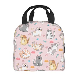 Pink Cat Lunch Bag Reusable Zipper Closure Insulated Pink Cats Lunch Box