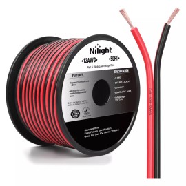 Nilight 12AWG 50FT Copper Clad Aluminum Wire 12-2 Gauge Red Black CCA Electrical Cable