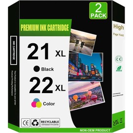 Eficazink 21 22 21XL 22XL High Yield Ink Cartridge Compatible for Deskjet F4180 F2210 F380 F300 D1560 D1560 Officejet 4315 J3640 J3680 1410 FAX 3180 PCS 1401 Printers (1 Black 1 Tri-Color)
