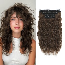 Marjorie Hair Extensions,4PCS Clip in Hair Extensions 16inch Short Curly Wavy Brown Hair Extensions Invisible Lace Weft Natural Soft Hairpieces for Women