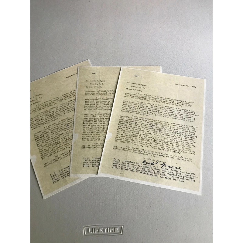 RMS TITANIC, ARCHIBALD GRACIE LETTER TO LOUIS OGDEN SEPTEMBER 1912