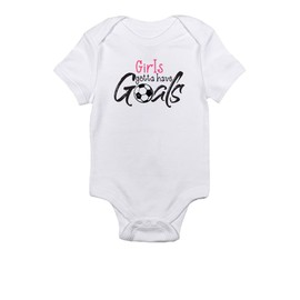 TeeNow - Girls/Guys gotta have Goals! - Soccer Sports Baby/Infant, Onesie/Bodysuit, Boy/Girl Unisex, Short Sleeve (3-6 Months, White Girls)